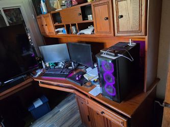 Wood corner executive desk with hutch