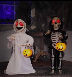 Trick Or Treat Duo Ghost and Skeleton 3' Tall Animatronic