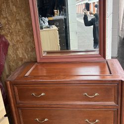 solid cherry wood vanity with mirror tall chest of drawers reddish brown high quality L43”*D22”*H38”(address in description)  👇delivery 🚚 available 