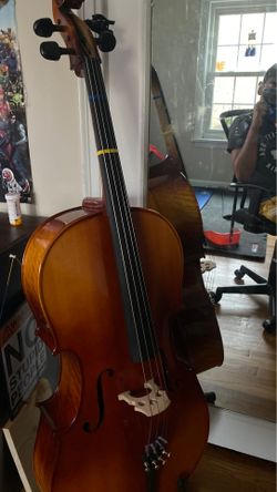 Cello with stand and bow