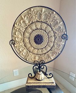 Large Ornate Decorative Medallion on Scrollwork Stand – Tuscan Style