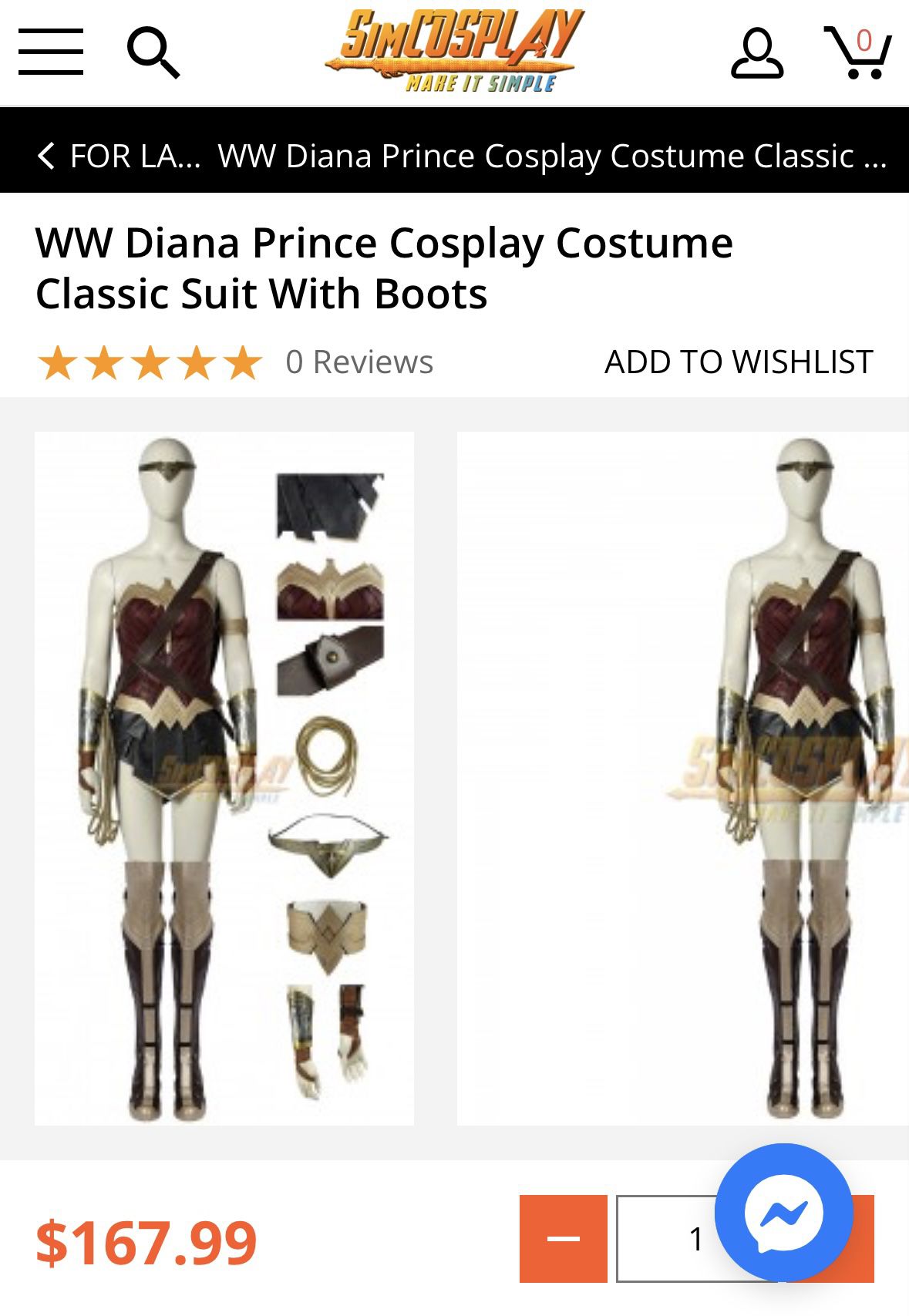 SimCosplay Wonder Woman Costume  $100