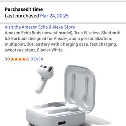 Amazon Echo Buds, True Wireless Bluetooth 5.2 Earbuds designed for Alexa+, audio personalization, multipoint, 20H battery with charging case, fast cha