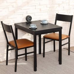 HOMOOI 3 Piece Dining Room Table Set for 2, Small Rectangular Kitchen Table with 2 Cushioned Chairs, Espresso and Brown