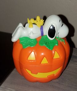 1996 Whitman's SNOOPY & WOODSTOCK PUMPKIN 7" Halloween Candy Container BANK OPEN VTG RARE