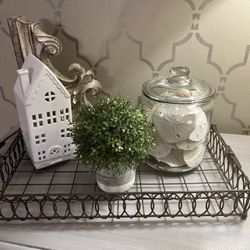 Vintage Late Century Metal Decorative Tray/Basket