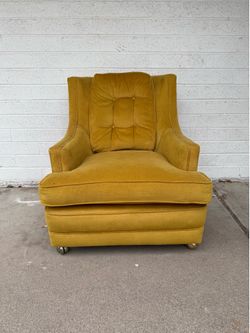 Vintage Mustard Gold Tufted Accent Chair with Casters