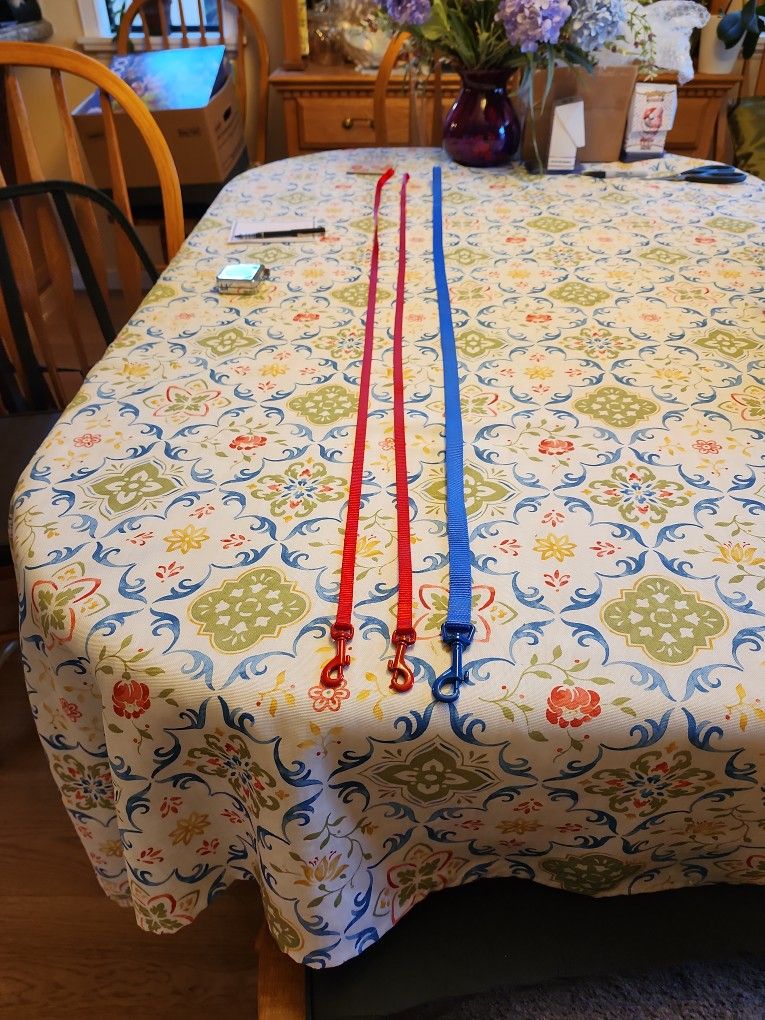 Small Pet Leashes 48" Long. Brand New. One Blue and 2 Red One. $5.00 EACH