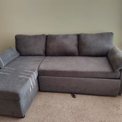 ($325) NEW Gray Sofa With Lounger And Hide A Bed 