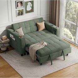 Nj-3-in-1 Convertible Sofa Bed, 54" Pull Out Sleeper Sofa with Charging Station & Cup Holder
