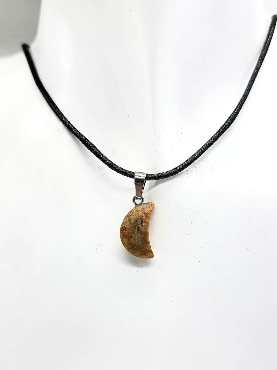 Protective Crazy Lace Agate Natural Crystal Stone Carved Moon Pendant Necklace


