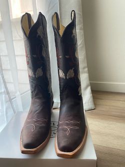 Tall Leather Cowboy Boots with Floral Embroidery