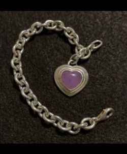 Vintage CNA Sterling Silver rolo link Chain bracelet heart charm purple jade Culver City area