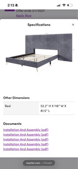 King size bed frame with gold legs