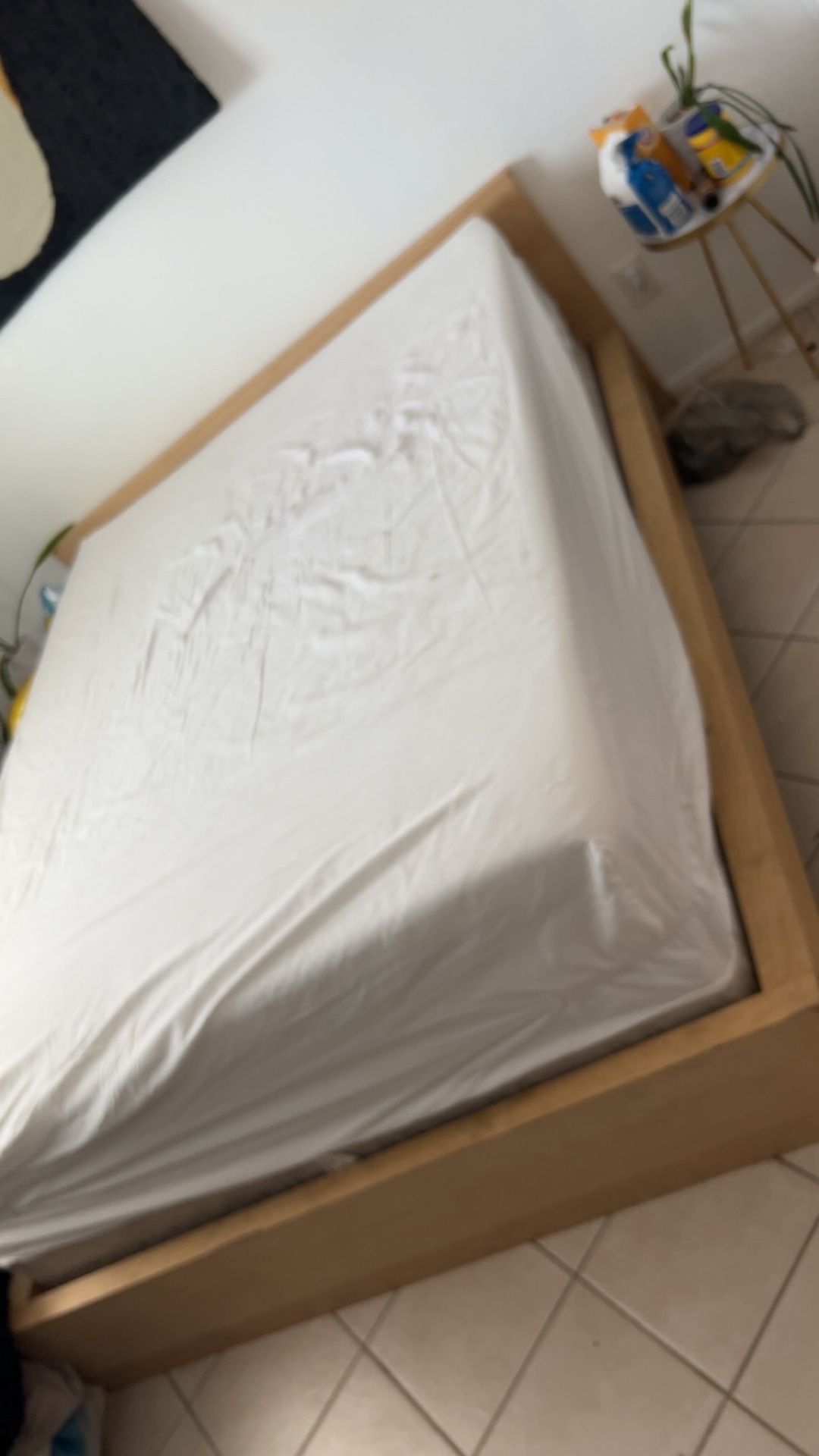 Queen Bed W/ Box Spring Mattress Frame & Topper