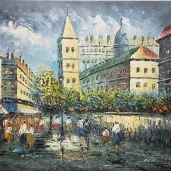 impressionist  parisian oil painting  on canvas signed by artist 