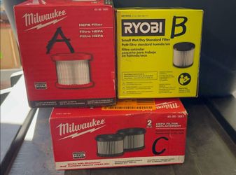 Milwaukee or Ryobi Filters, Choose A,B, or C -$15each