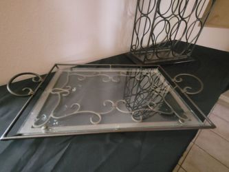 Decorative Metal and Glass Serving Tray