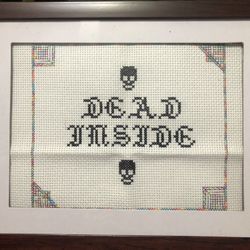 Dead Inside Completed Framed Cross Stitch New