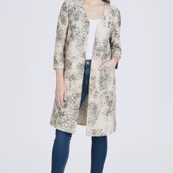 Philosophy Apparel | MUTED LEOPARD SWIRL Printed Faux Suede Open Front Jacket Size: L 