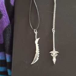 2 Sword Necklace One On Black Chain One On Sliver Chain