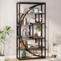 Modern Geometric 8-Shelf Bookshelf / Display Shelf - Industrial Wood & Metal