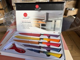 Knife Set, 6 Piece with Nonstick Colored Coating, Sharp Stainless Steel Rainbow Kitchen Knife Set
