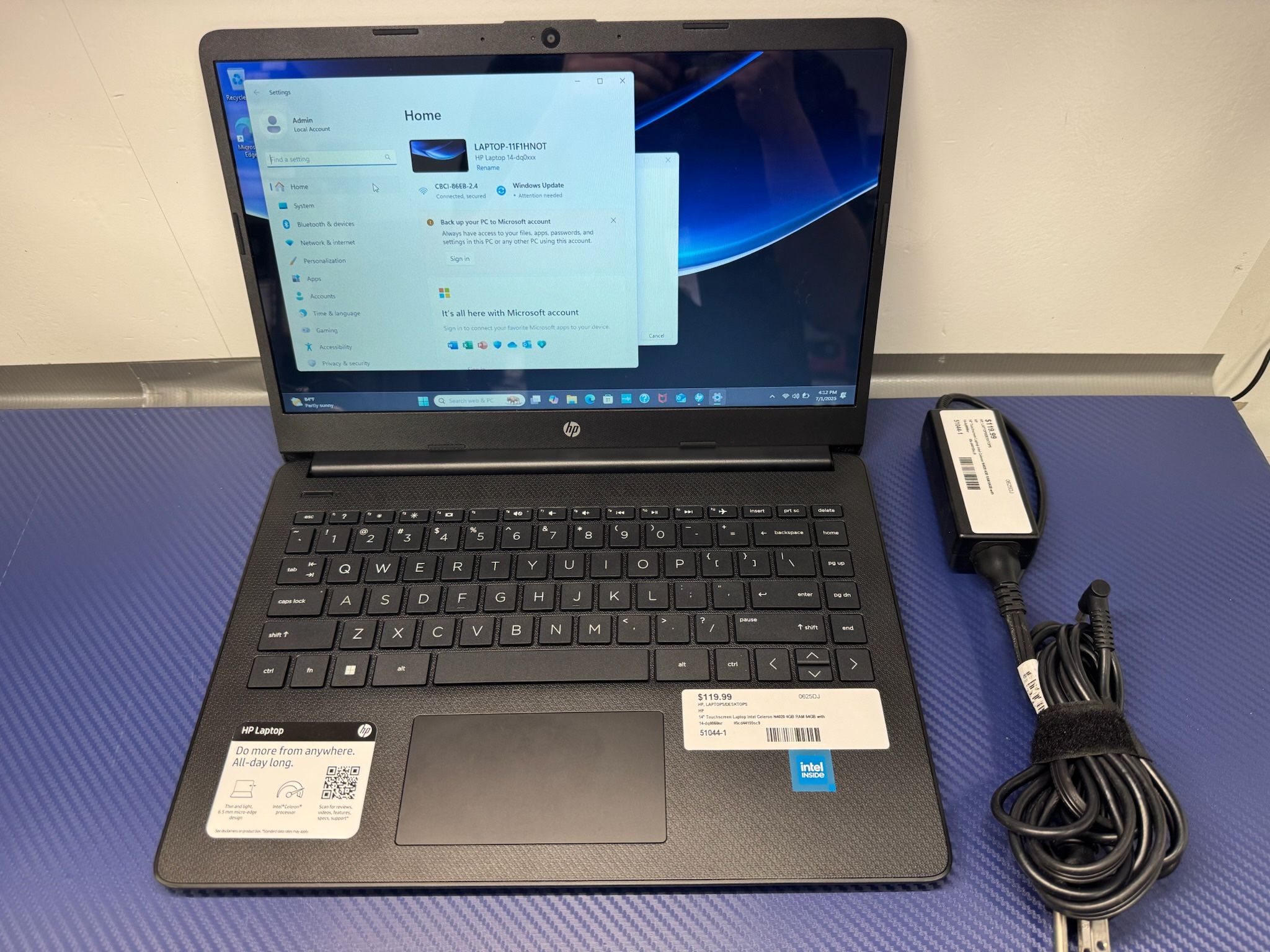 HP 14-dq0060nr 14" Touchscreen Laptop Intel Celeron N4020 4GB RAM 64GB with Charger