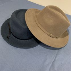 Christian Siriano New York : 2 Fedoras: Blue & Tan Wool Hat One Size adjustable 