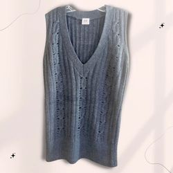 Faded Glory | Women's Grey V-Neck Pointelle-Knit Vest | Size Medium | NEW |NWOT|