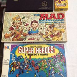 Vintage Games 1953 Scrabble, Marvel Comics Super Heroes Strategy, The Mad Magazine Game, Canasta Caliente