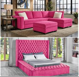 🌸For my ladies who love 💗 PINK Bundle deals !!!Save Kingsize Storage bedframe and Sectional only $1695!!