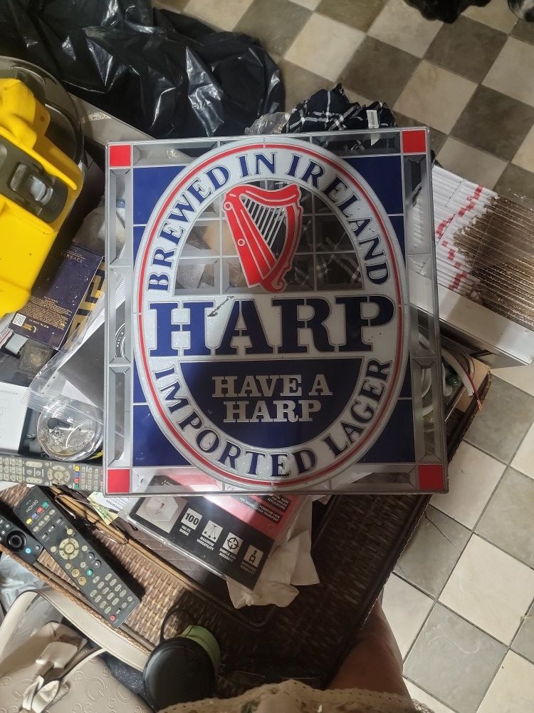 Vintage Harp Beer "Stained" Glass Sign 18 x 16