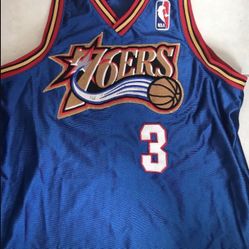 Men’s Allen Iverson rare Vintage Embroidered Blue Jersey Sz Medium