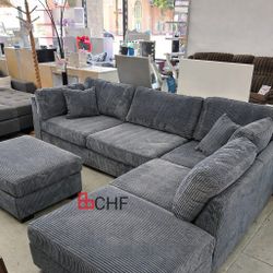 Corduroy 3 Piece Reversible Sectional Sofa With Ottoman 