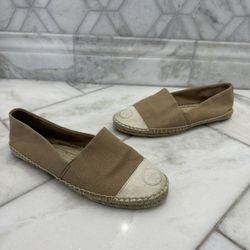 Size 9 Tory Burch Tan / Ivory Colorblock Espadrille Flats