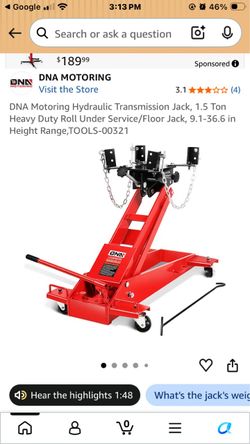 DNA Motoring Hydraulic Transmission Jack, 1.5 Ton Heavy Duty Roll Under Service/Floor Jack, 9.1-36.6 in Height Range, TOOLS-00321