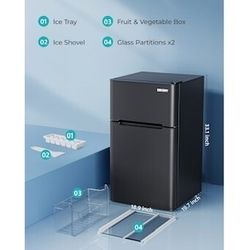 3.2-cu ft Compact Dual Door Mini Fridge with Freezer and 3D refrigeration technology