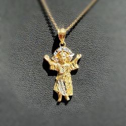 Jewelry 14k solid yellow two tone Devine Child Crosses Religious Pendant charm