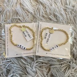 Little Words Project Set of 2 VOTE Bracelets Gold & White Size Small/Medium NWT