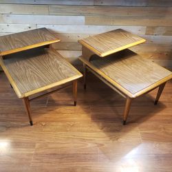 Beautiful Pair Of 1960's Lane Altavista Mid-Century Modern Two Tier End Tables Walnut 