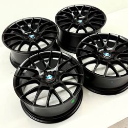 18” BMW M3 Comp 359M Style Satin Black Wheels Rims New 4X Square Set 18x8.0 +35 (5x120) Fits F30 F32 F36 E90 E92 E30 E36 E46 