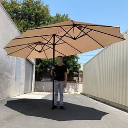 (NEW) $95 Large 15FT Double Sided Outdoor Patio Umbrella, Crank Open/Close (Weight base not included)