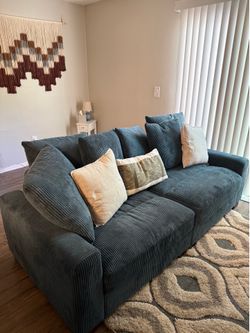 Big Comfy Teal Soft Corduroy Couch / Sofa