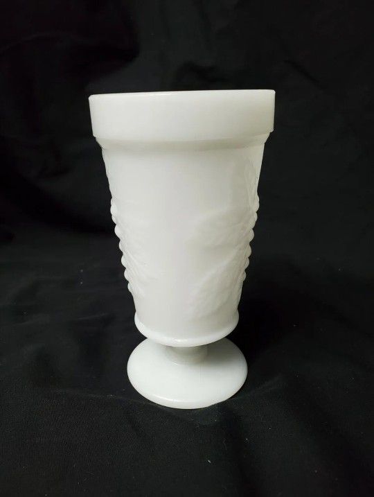 Gorgeous Vintage Footed Milk Glass Goblet With Grape Vine Patterns