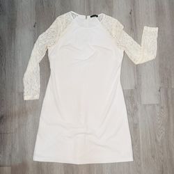 Short White Tommy Hilfiger Dress With Long Lace Floral Sleeves