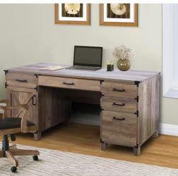 59 in. Rectangular Brown 5-Drawer Executive Desk with Keyboard Tray