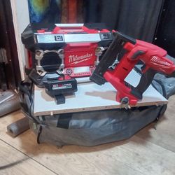 Stapler 18gauge , m18 red lithium battery and job site radio