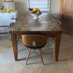 Marble Too Table With Wood Legs 