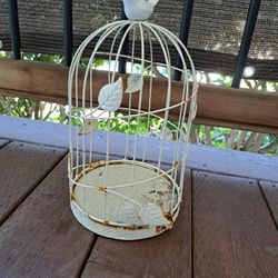 Decor Yard Art - Vintage Birdcage - Sturdy Metal Ceramic Bird 